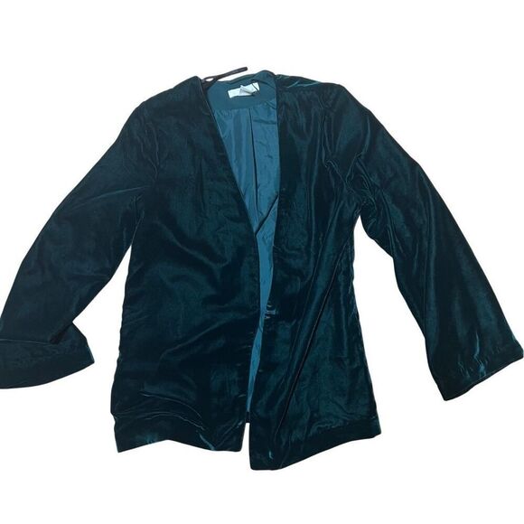 H & M Green Open Front Dark Green Fully Lined Velvet Blazer Sz 6 - Picture 1 of 7